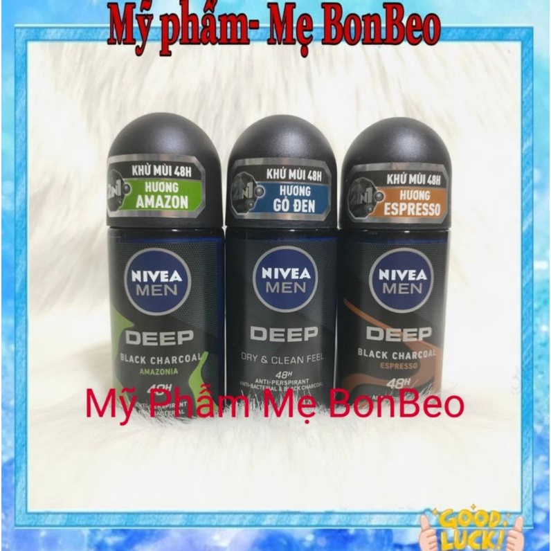 Lăn khử mùi Nivea Men Deep than hoạt tính 50ml