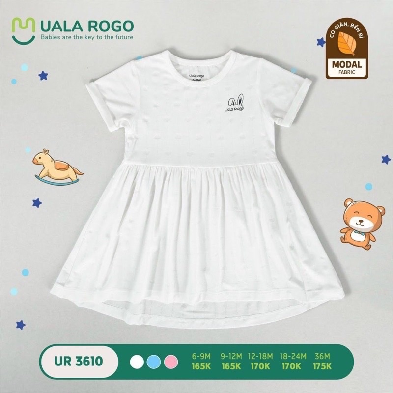 [Ualarago]-Váy cộc tay bé gái vải gỗ sồi mềm mại
