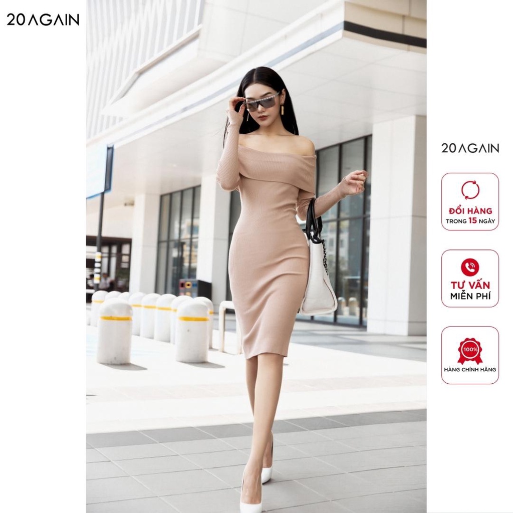Váy len ôm body trễ vai 20AGAIN, thiết kế basic, tôn dáng DLA0073 | BigBuy360 - bigbuy360.vn