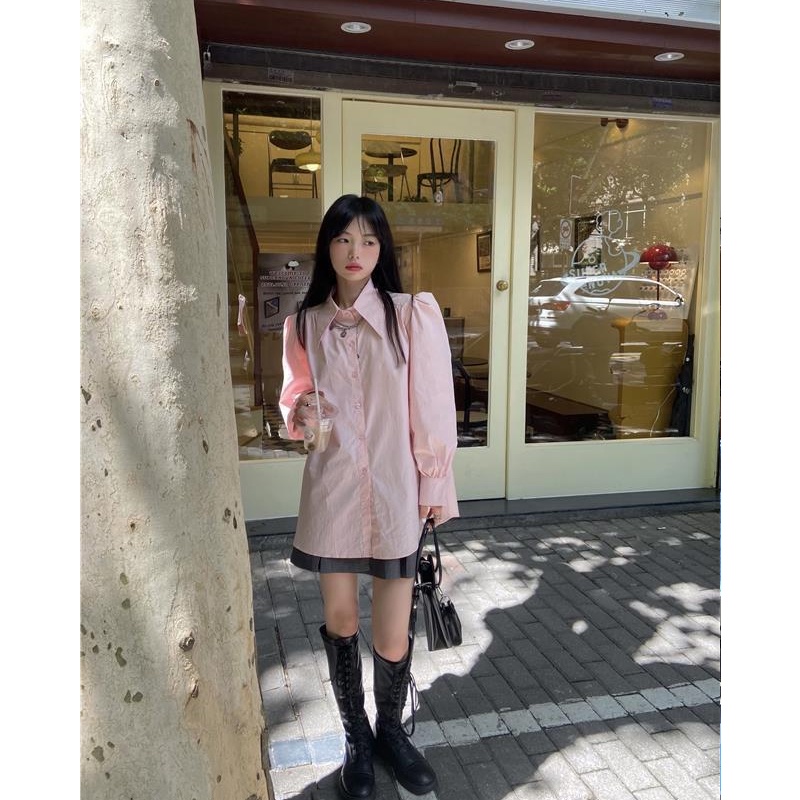 IMAODOU French Pink Long Western Temperament Women's Shirt Design Feeling Appropriate Shirts Top Autumn 2023 New Korean Sweet Crouching Top