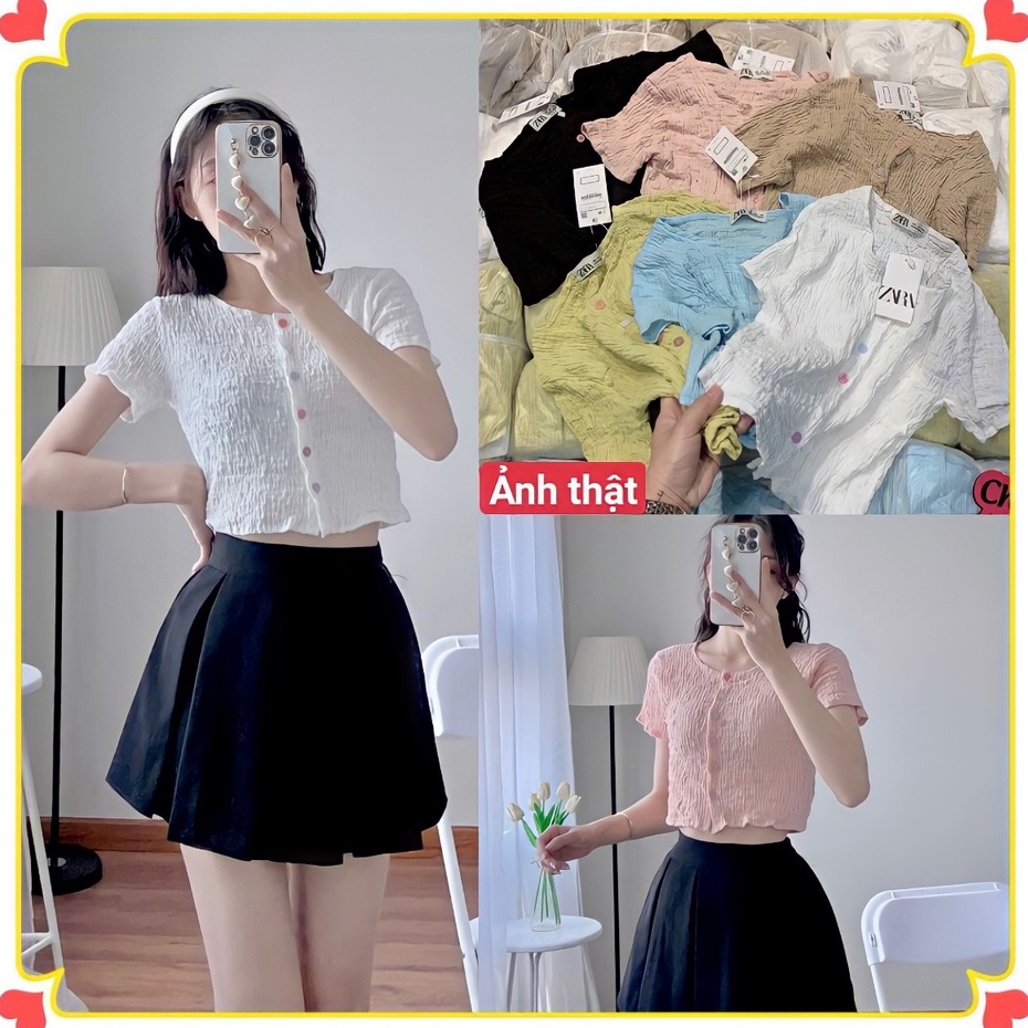 [ HÀNG SẴN + ẢNH THẬT ] ÁO XỐP NHÚN CỔ TRÒN GÀI NÚT MÀU CỘC TAY TRƠN NHIỀU MÀU