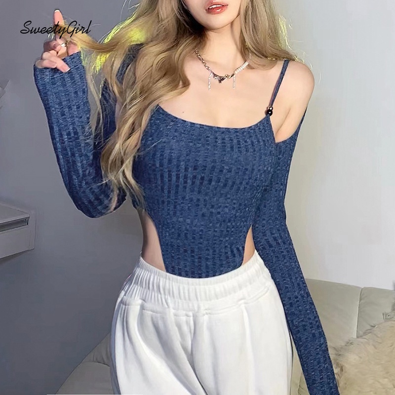 Áo Liền Quần Hở Lưng Tay Dài Màu Trơn Thời Trang Quyến Rũ Cho Nữ