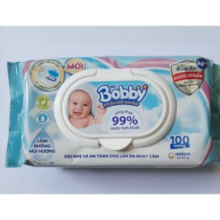 BỘ 1 GÓI KHĂN ƯỚT BOBBY KHÔNG MÙI 100 TỜ