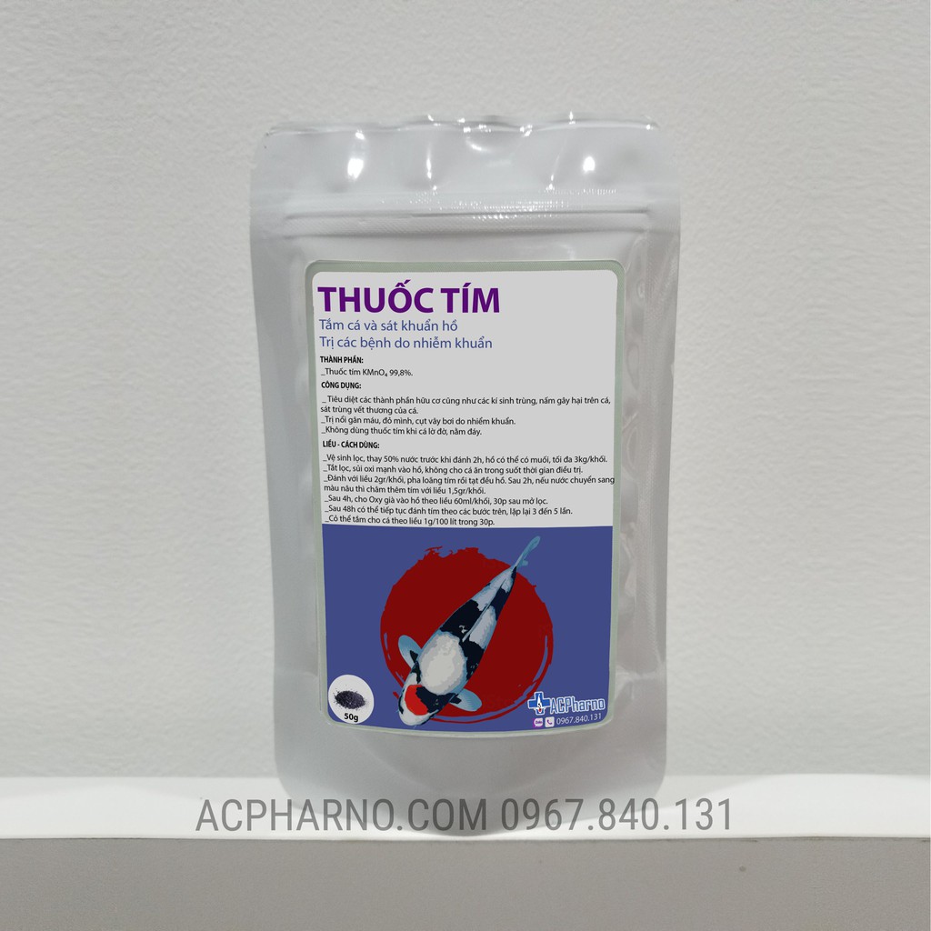 Thuốc Tím KMnO4 ACPharno Tắm cá, sát khuẩn hồ cá koi, sát trùng vết thương, tiêu diệt nấm, kí sinh gây hại cho cá koi