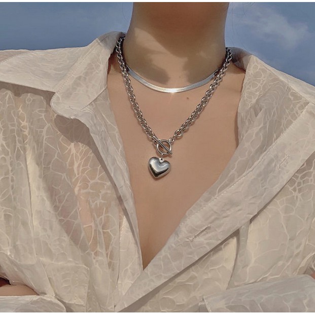 1 Vòng Cổ Choker Hình Trái Tim Bằng Kim Loại Phong Cách Harajuku Thời Trang