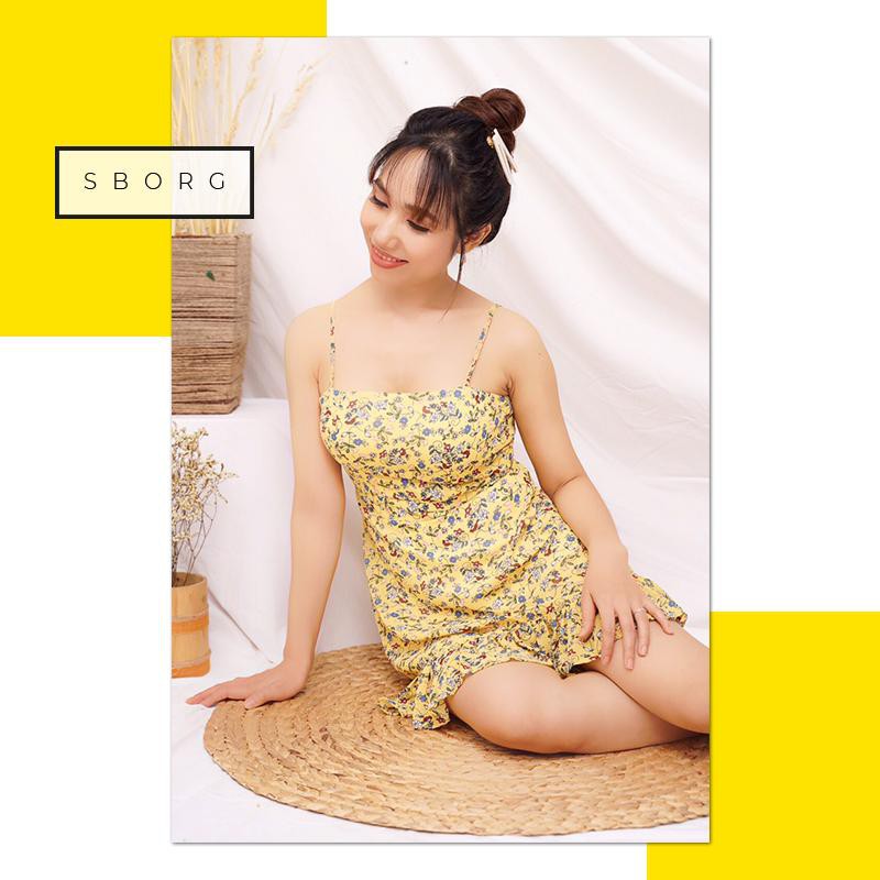 Đầm 2 dây SBORG đầm voan hoa nhí nữ tính nơ lưng sexy cute dễ thương freesize dưới 55kg quà tặng vợ
