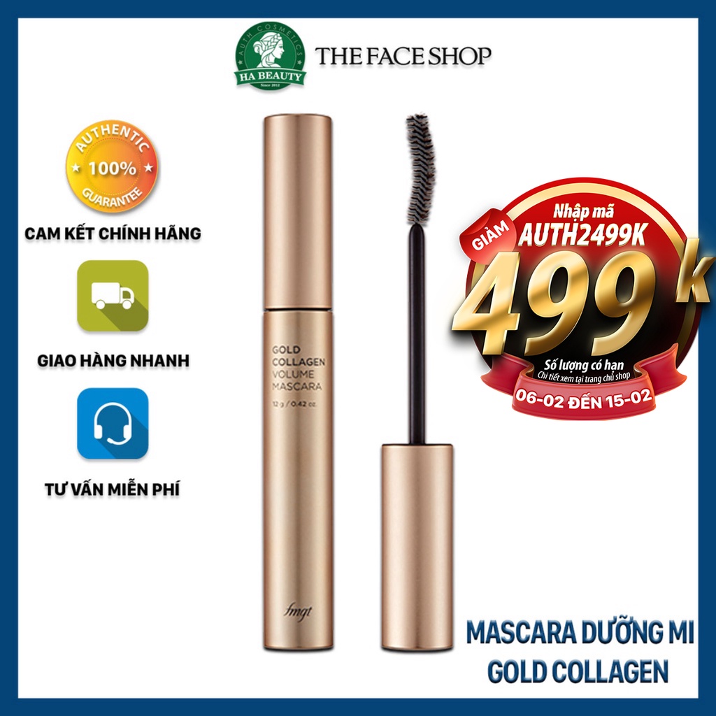 Mascara dưỡng ẩm dày và cong mi chống nước chống lem lâu trôi The Face Shop Gold Collagen Volume Mascara 12g