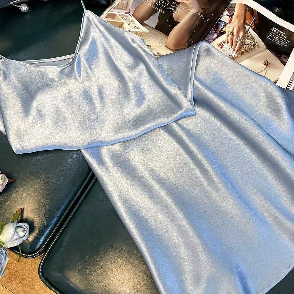 Đồ ngủ Hai Dây Dáng Chữ A Vải Satin Hở Lưng Gợi Cảm Cho Nữ