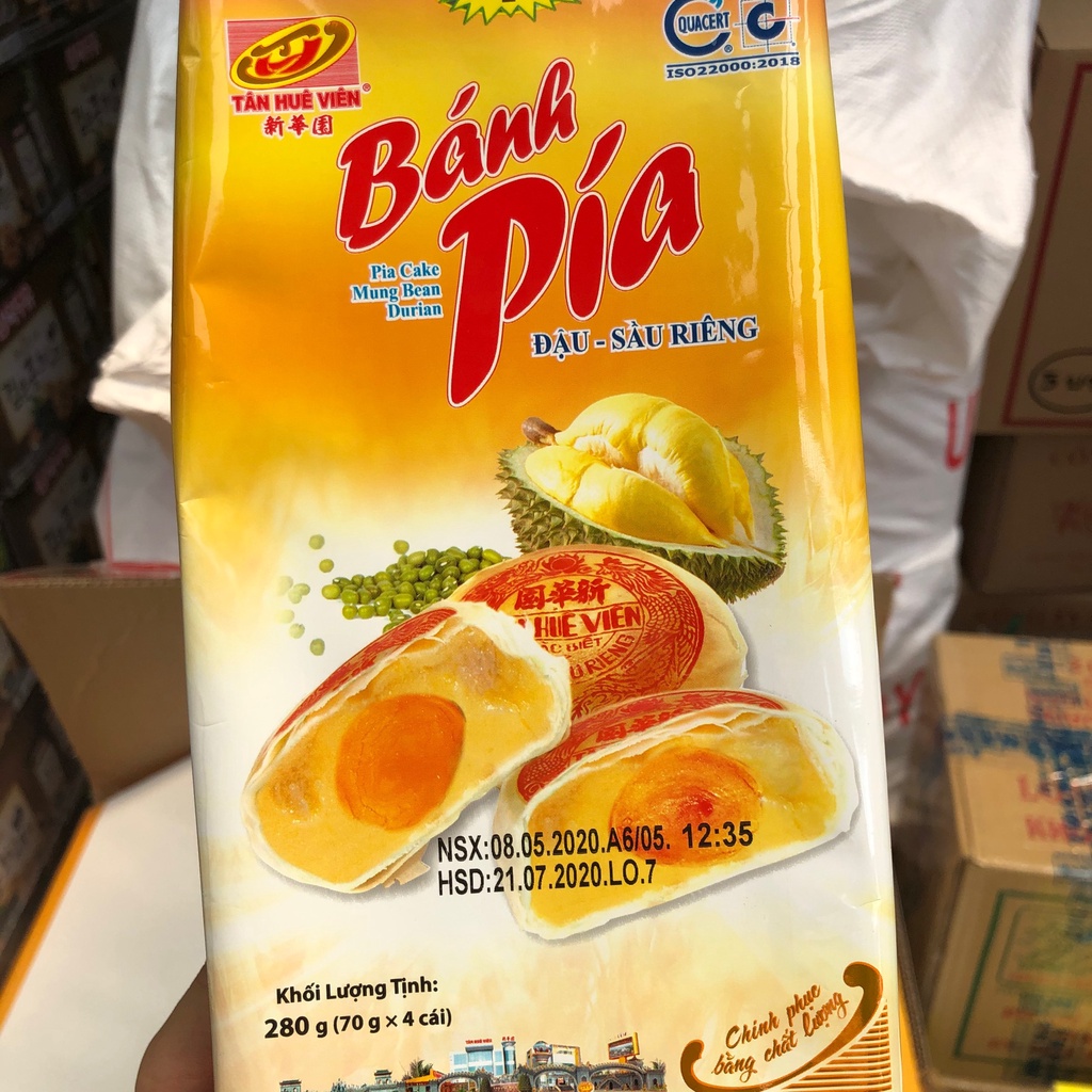 BÁNH PÍA TÂN HUÊ VIÊN ĐẬU - SẦU RIÊNG TRỨNG MUỐI ( gói 280gr gồm 4 cái bánh )