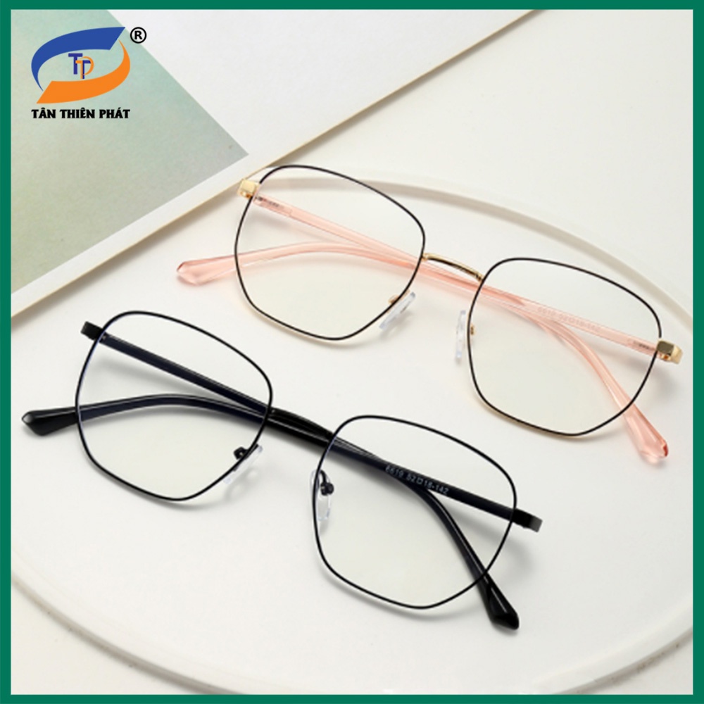 Gọng kính nam nữ mắt cận lục giác kim loại/nhựa 6619 màu đen, bạc. Tròng giả cận 0 độ chống ánh sáng xanh, tia UV