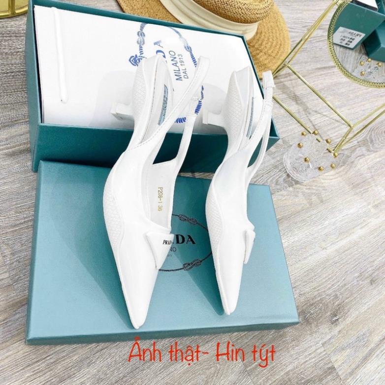 giày Sandal nữ cao gót nhú prada mũi nhọn da bóng (fullbox Bill túi) .