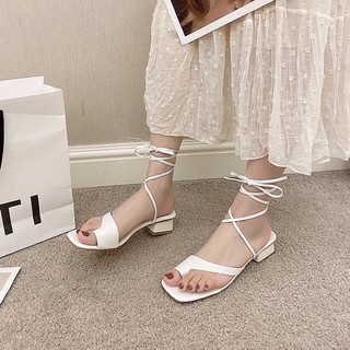 [Sẵn] Sandal cột dây đi biển gót vuông cao 4cm giành cho nữ