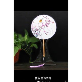 Quạt tú nữ cổ trang, quạt tròn thân gỗ