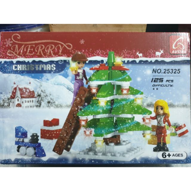 Lego ausini 25325 hộp quà cây thông lấp lánh noel giáng sinh tặng người yêu xe lửa ông già tuyết băng giá