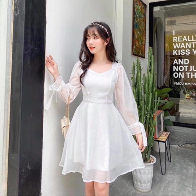 Đầm Dự Tiệc Tay dài phối nơ