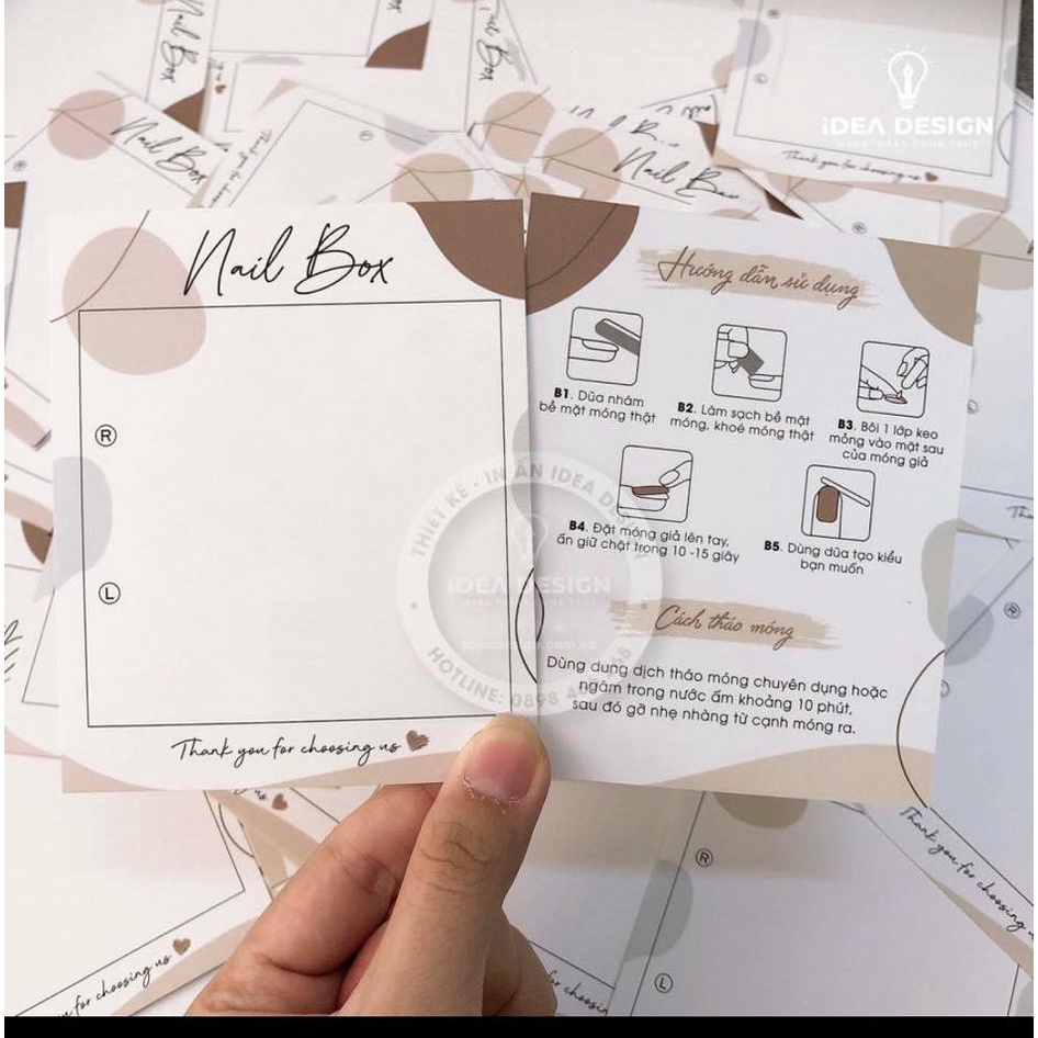 Bìa Nailbox giá tại xưởng.50k/100 tấm. Gắn Móng Tay Giả, Thẻ Nail Box - Size 9x11cm  - Màu Nâu Sang Trọng