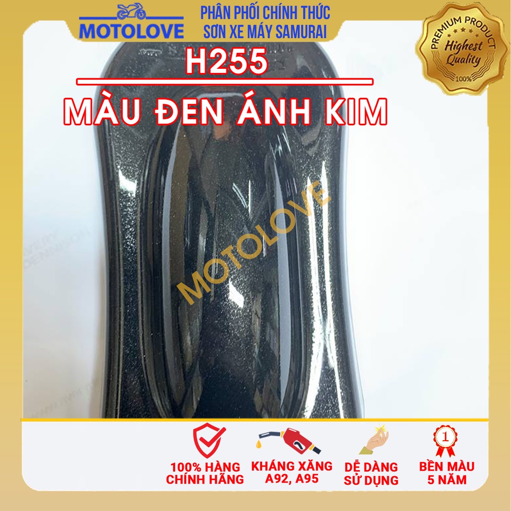 Combo Sơn Samurai màu đen nhánh H255  loại 2K chuẩn quy trình độ bền 5 năm gồm 2K04 - H255- 2k01 nhập khẩu từ Malaysia.