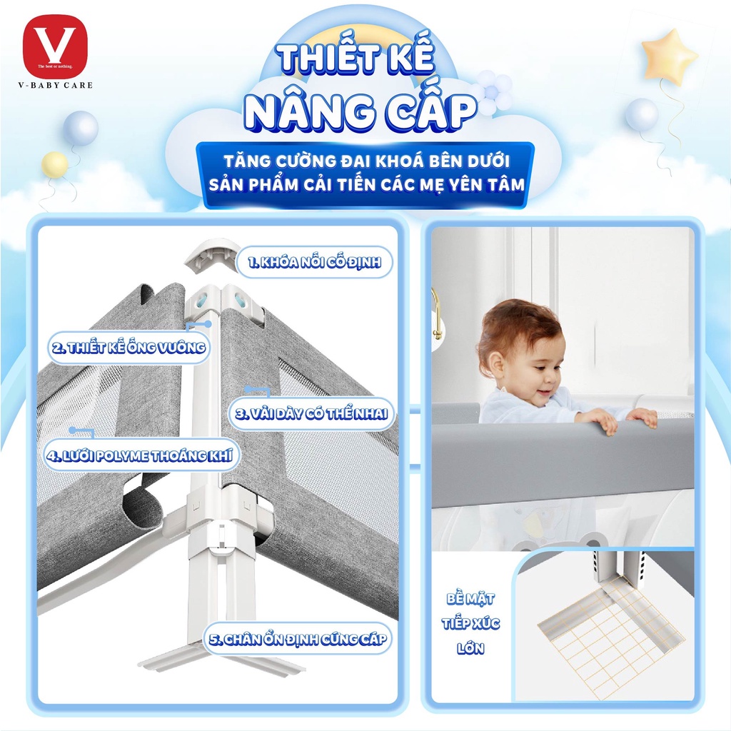 Thanh Chặn Giường V-BABY 2023 N1S & KL PLUS NEW (1 THANH 1 MẶT)