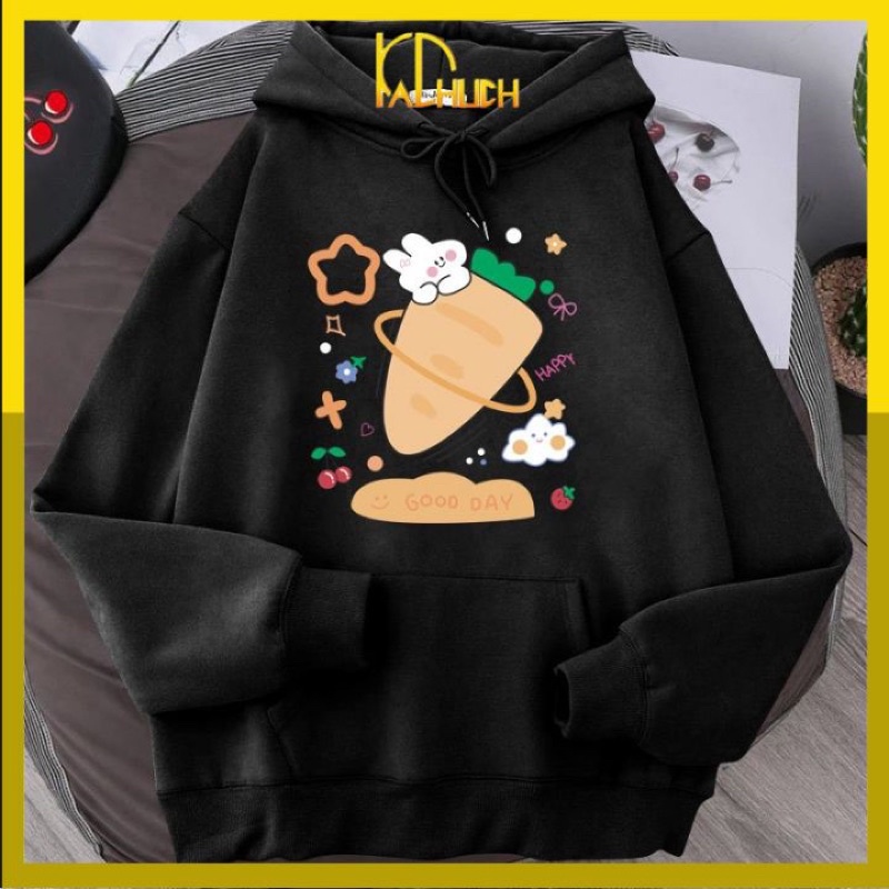 ÁO HOODIE NAM NỮ CẶP IN THỎ CARROT GOOD DAY  vải nỉ
