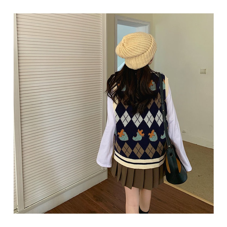Áo Dệt Kim Cổ Chữ V Dáng Rộng Phong Cách Học Sinh Thời Trang Mới Cho Nữ