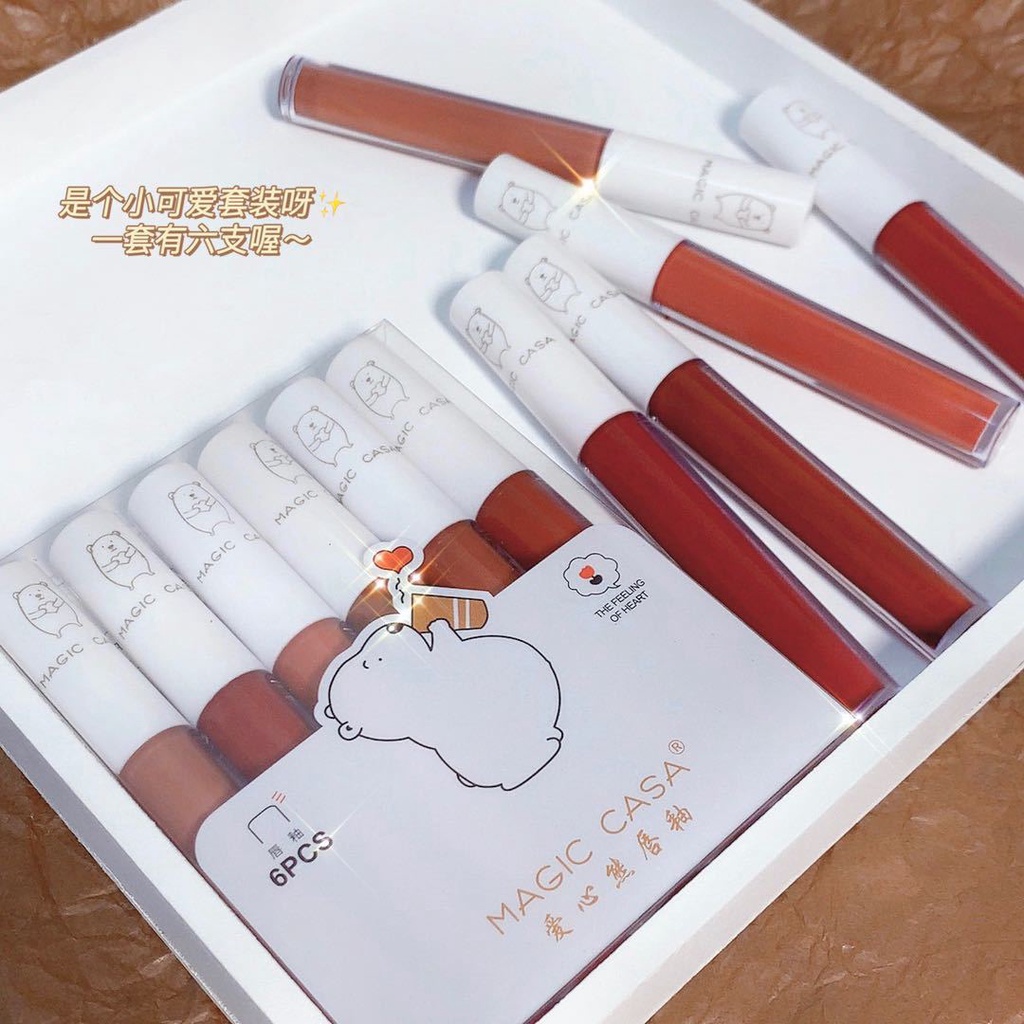 Set 6 Son Môi Magic CASA Dạng Lỏng Dưỡng Ẩm Chống Thấm Nước Lâu Trôi Mịn Màng