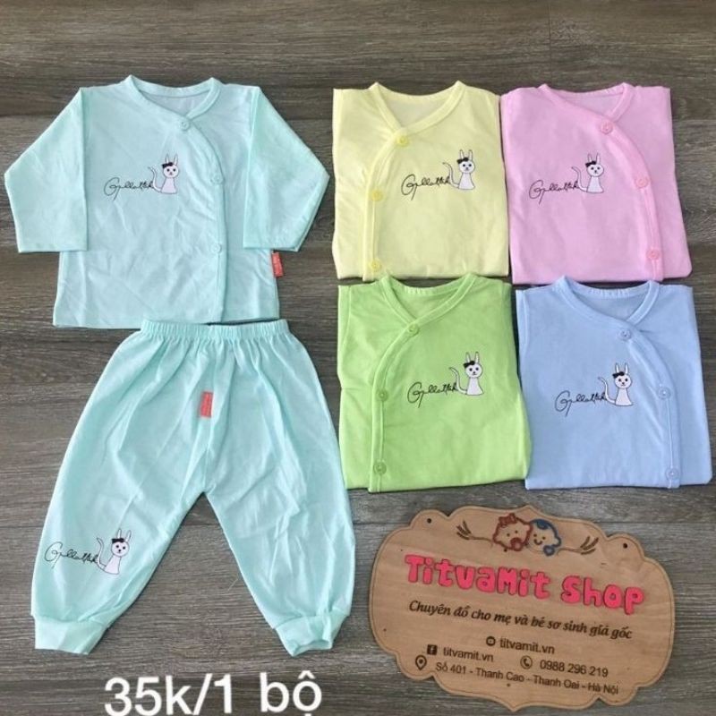 Bộ Quần Áo Cotton Dài Tay Gấu Thỏ Cho Bé 3-8kg