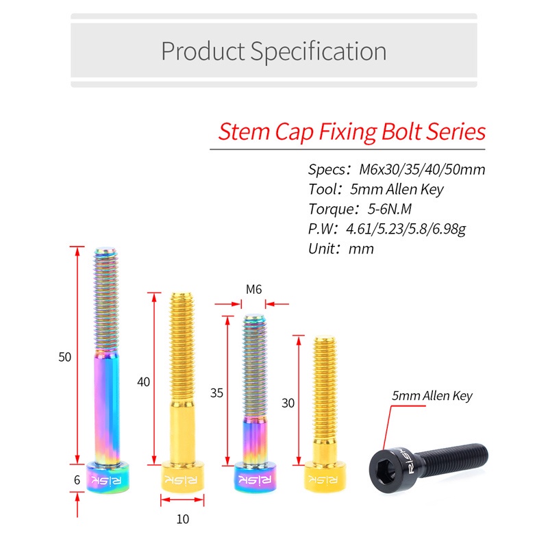 Bu Lông Lục Giác Bằng Titan M6 x 30 35 40 50mm Cho Xe Đạp Leo Núi