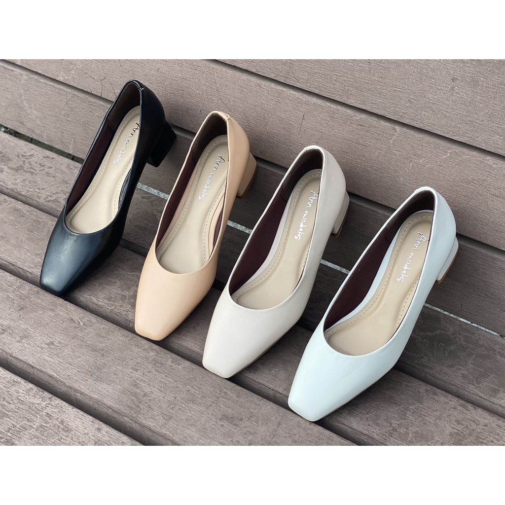 Giày cao gót công sở nữ 3 phân mũi vuông gót vuông da mềm cao cấp