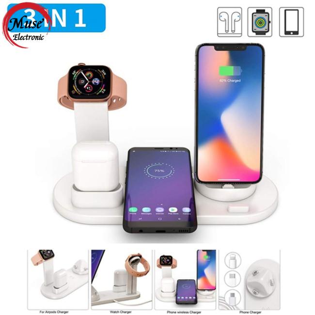 Giá Đỡ Kiêm Sạc Không Dây 3 Trong 1 Xoay Được Đa Năng Cho iPhone Airpods