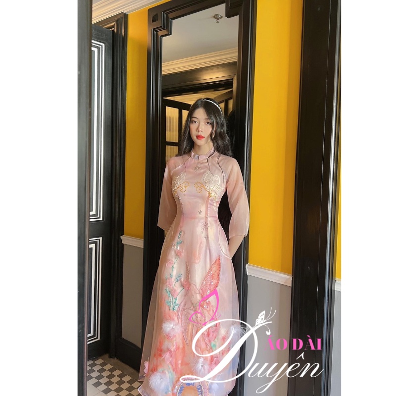 Áo dài cách tân 4 tà đính kết hình THIÊN THẦN siêu đẹp mẫu cover thiết kế