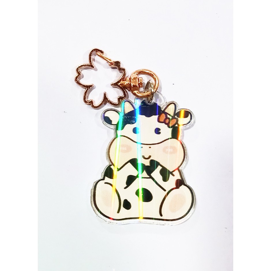 Móc chìa khoá bò sữa mica hologram  MKMH2 cute dễ thương hoạt hình thần tượng