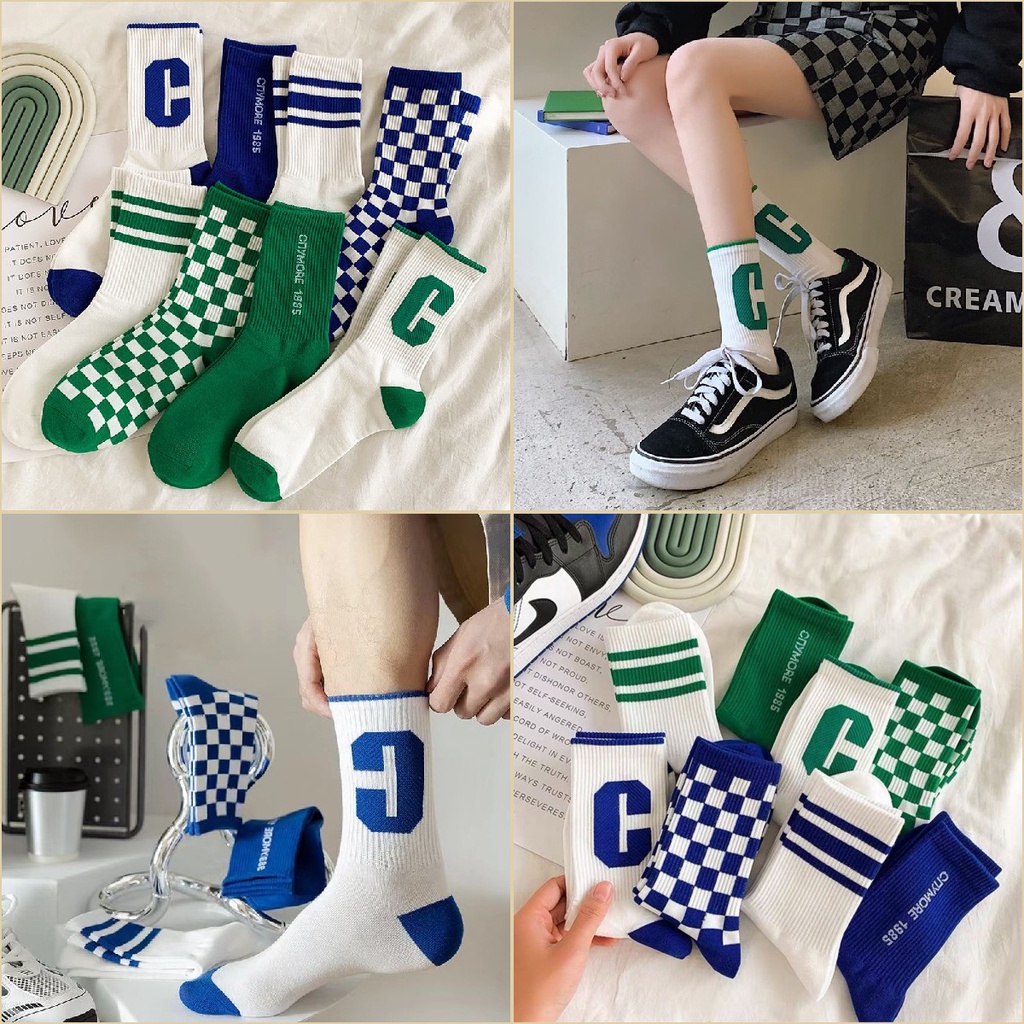 Vớ Cotton Màu Xanh Dương Cổ Vừa Xinh Xắn Cho Bé Gái