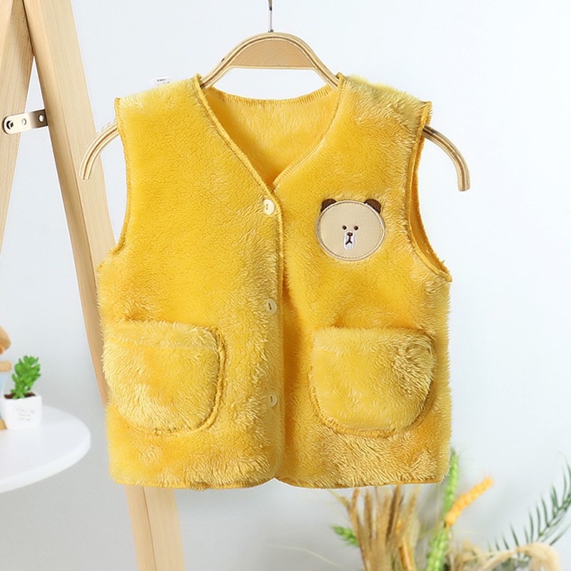 Áo Khoác Gilê Lông Thỏ Siêu mềm Mịn Thêu 2 Túi Cực Dễ Thương Cho Bé