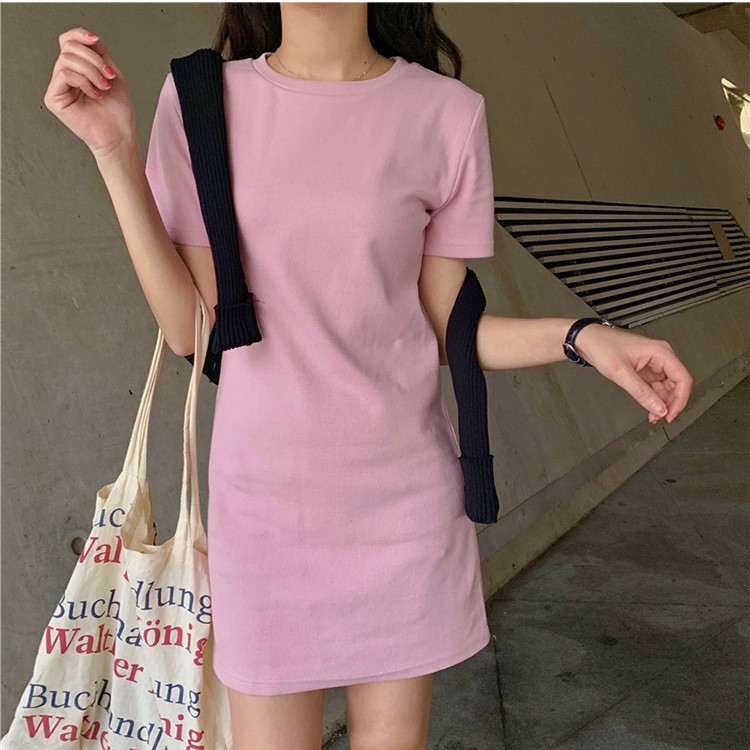 Đầm Thun Suông Trơn Basic Cổ Tròn Tay Ngắn Vải Đẹp Mát Stye Hàn Quốc - MSP D01 | BigBuy360 - bigbuy360.vn