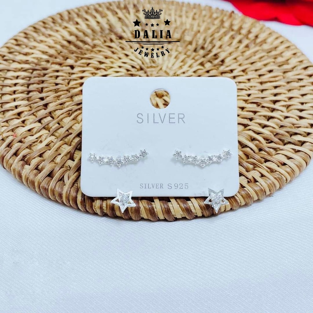 Bông tai bạc nữ vầng trăng treo ngôi sao DaLiA Jewelry khuyên tai chuẩn bạc ý S925