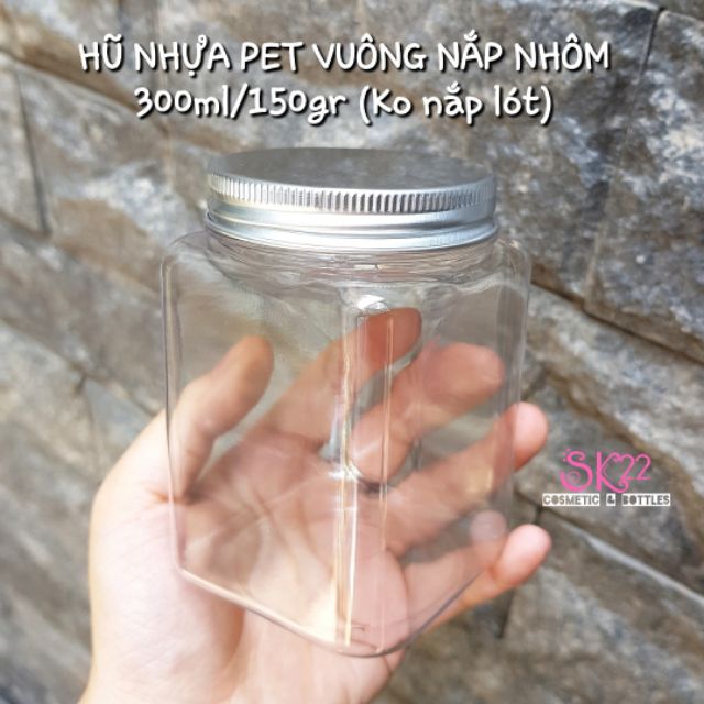 Set 10 HŨ NHỰA PET VUÔNG NẮP NHÔM 300ml/150gr (Ko nắp lót)