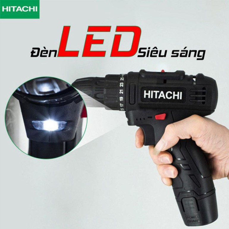 Máy khoan dùng pin cầm tay Hitachi 12V có trang bị đèn và 2 cấp tốc độ giúp bắn vít một cách chuyên nghiệp