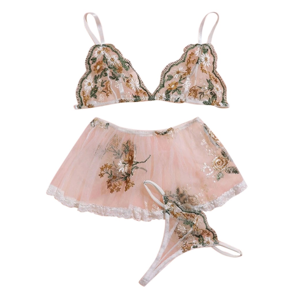 Set đồ lót vải ren xuyên thấu thêu họa tiết thời trang quyến rũ cho nữ | BigBuy360 - bigbuy360.vn