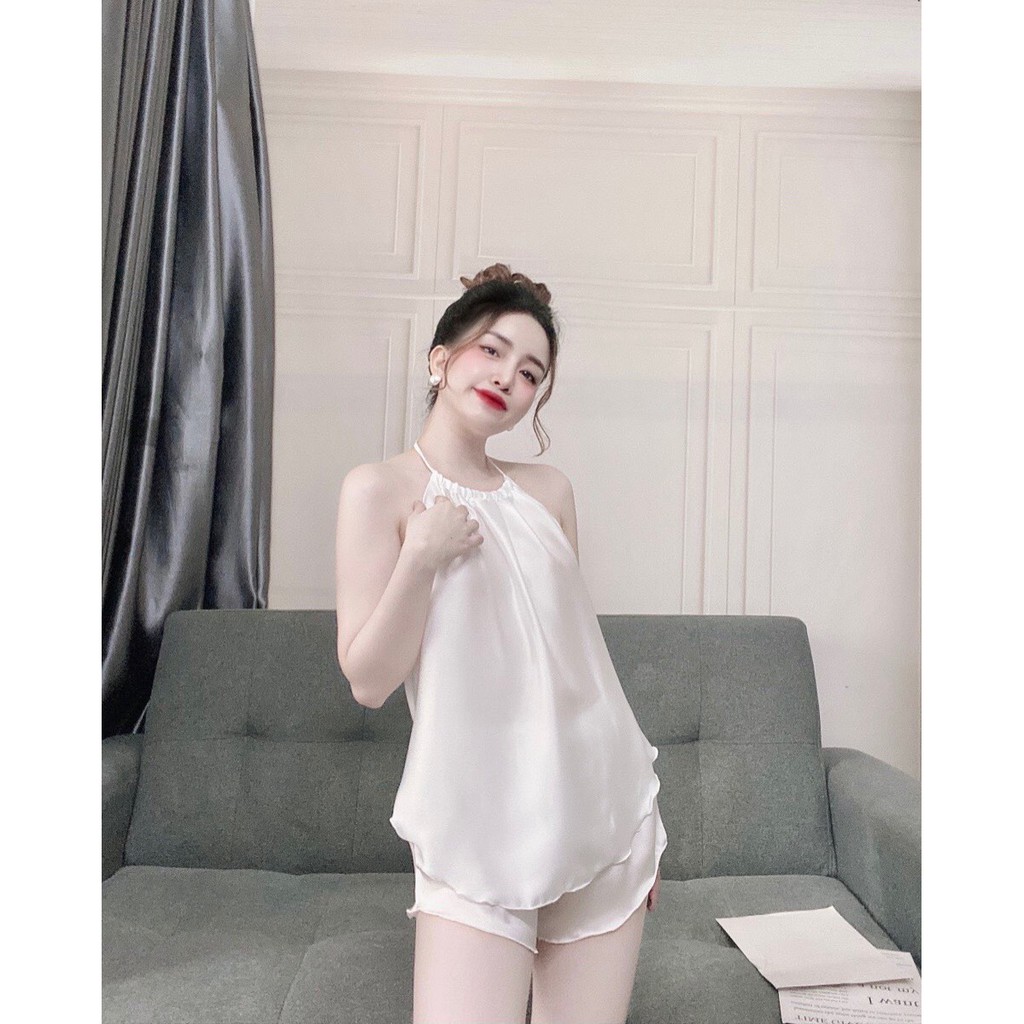 📌sét đồ ngủ📌 áo yếm lụa satin siêu sexy freesize quần đùi | BigBuy360 - bigbuy360.vn