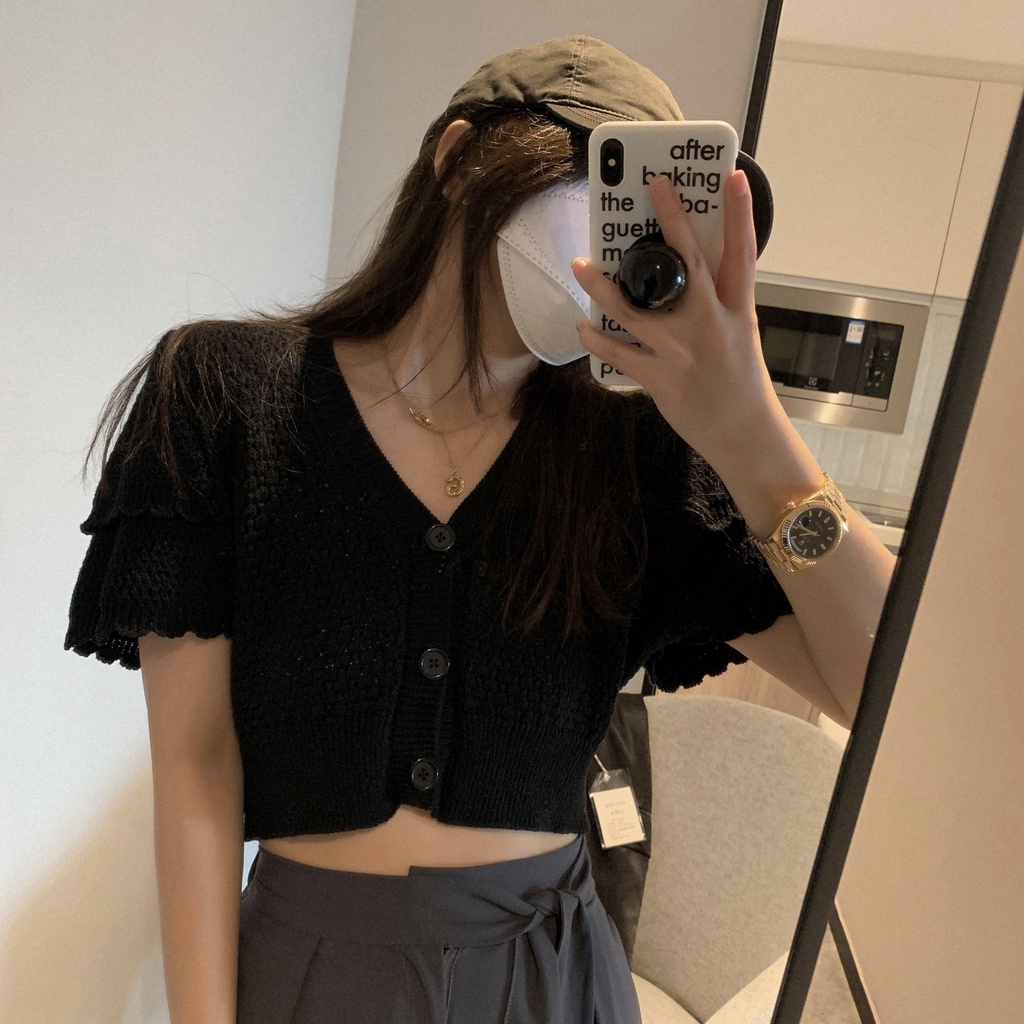 Áo Cardigan Dệt Kim Mỏng Dáng Ngắn Cổ Chữ v Thời Trang Mùa Hè Cho Nữ