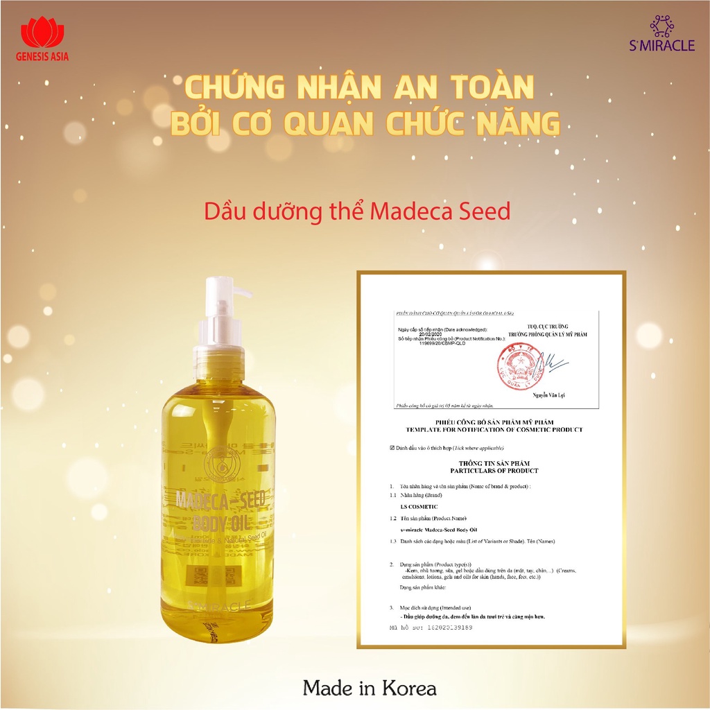 Dầu Dưỡng Thể Hạt Madeca Sản Phẩm Của S+MIRACLE