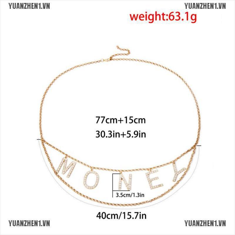 [YUANZHEN1] Thắt Lưng Dây Xích Mặt Chữ Pha Lê Cổ Điển Cho Nữ