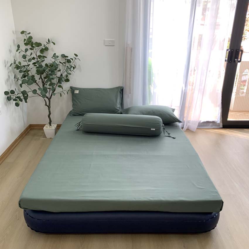 Bộ ga gối Cotton Tici 4 món bọc chun một màu trơn phong cách Hàn Quốc