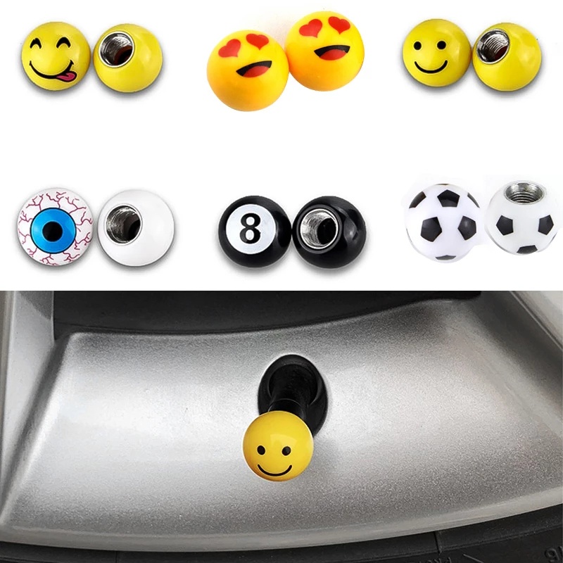 4 Nắp Van Bánh Xe Hơi / Xe Máy / Xe Đạp Hình Mặt Cười Màu Vàng Bằng Đồng Chống Rỉ Sét
