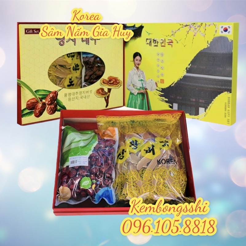 [SET QUÀ BIẾU] Hộp Quà Tặng Nấm Linh Chi, Táo Đỏ HÀN QUỐC [Hộp 1 kg táo + 0.5 kg nấm linh chi]
