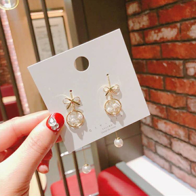 Bông tai thắt nút nơ và hạt châu MS229