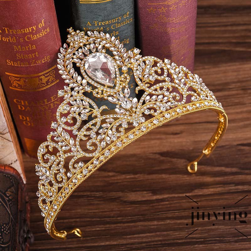 GETNOIVAS Vương miện kim loại đính đá giả phong cách retro sang trọng cho cô dâu