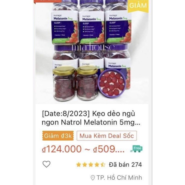 Kẹo dẻo giúp ngủ ngon Natrol Melatonin Sleep Gummies 5mg Mỹ