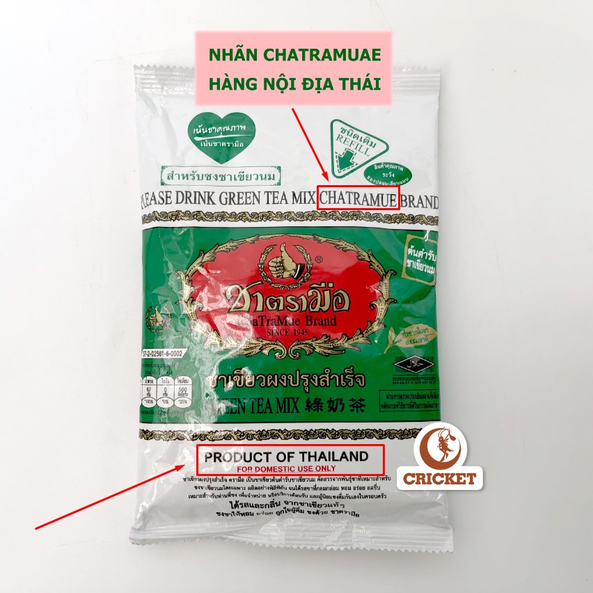 Trà Thái Xanh Chatramue Túi 200g - Hàng Loại 1, Nội Địa Thái, Pha trà sữa thơm ngon đậm vị - Nguyên Liệu Trà Sữa CRICKET