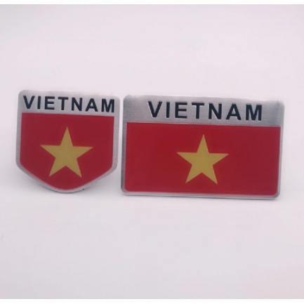 Miếng dán trang trí in họa tiết hình lá cờ quốc kỳ Việt Nam 3D độc đáo tem sticker decal xe hơi ô tô kim loại nhôm